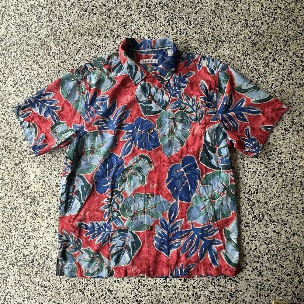 Tommy Bahama Crystal Cove IslandZone Shirt Mens L Floral Hawaiian Collar Button